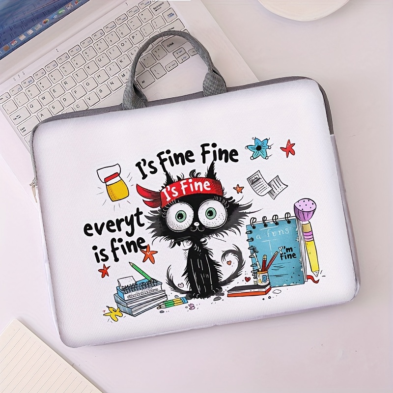 Juego de una pieza, dos estilos, bolso y maletín para portátil con estampado de gato negro, adecuado para portátiles de 14 pulgadas