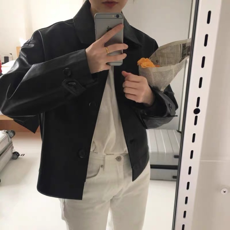 「MD」"A · Fashion" Autumn New Retro Handsome Motorcycle Simple Loose Short Leather Coat Outerwear