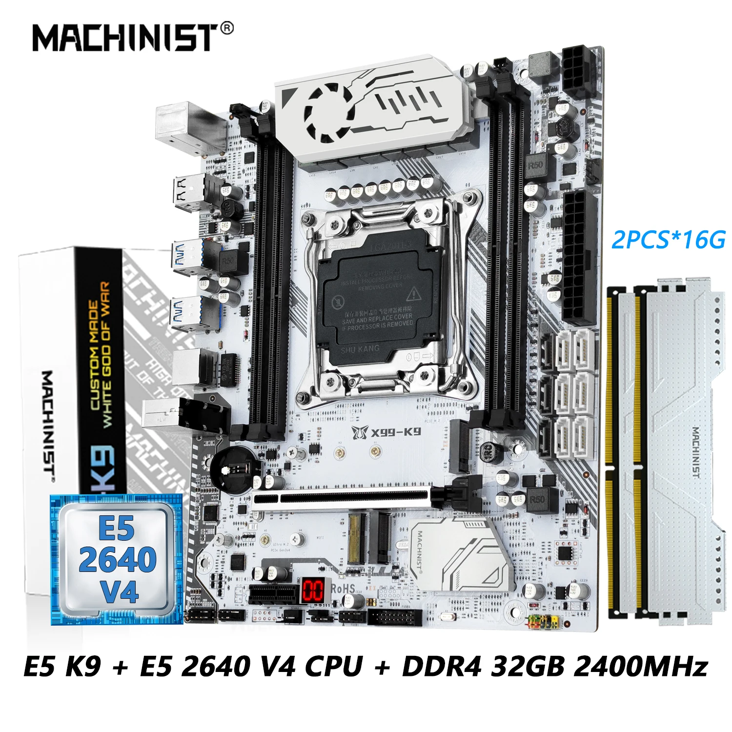 MACHINIST X99 K9 Motherboard Set LGA 2011-3 Kit Xeon E5 2640 V4 CPU 2*16G = 32G DDR4 ECC RAM 2400MHZ Speicher Unterstützung Nvme M.2 M-ATX