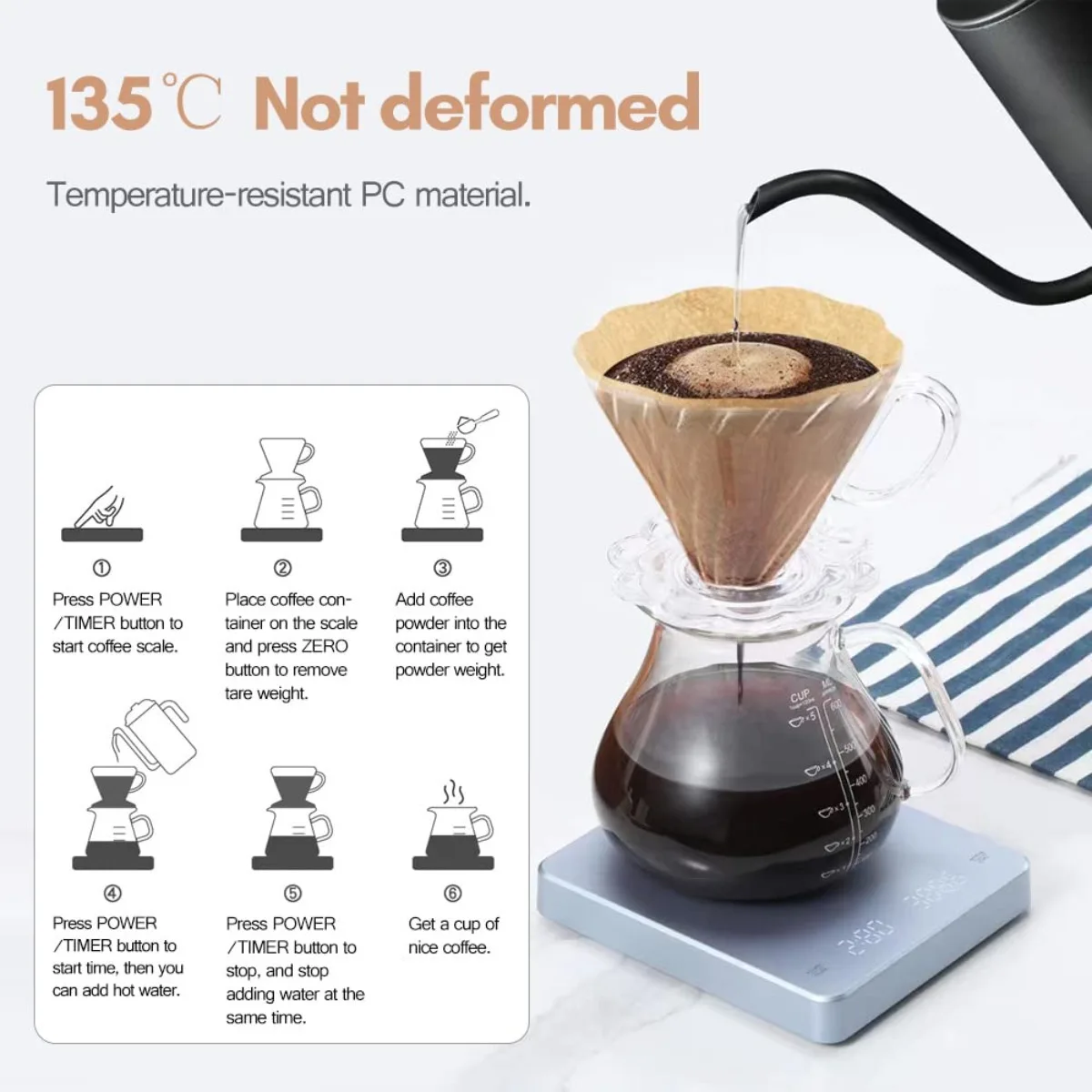 USB Digital Rechargeable Coffee Scale with Timer LED Screen Espresso  0.1gHigh Accuracy Measuring Kitchen Scale
