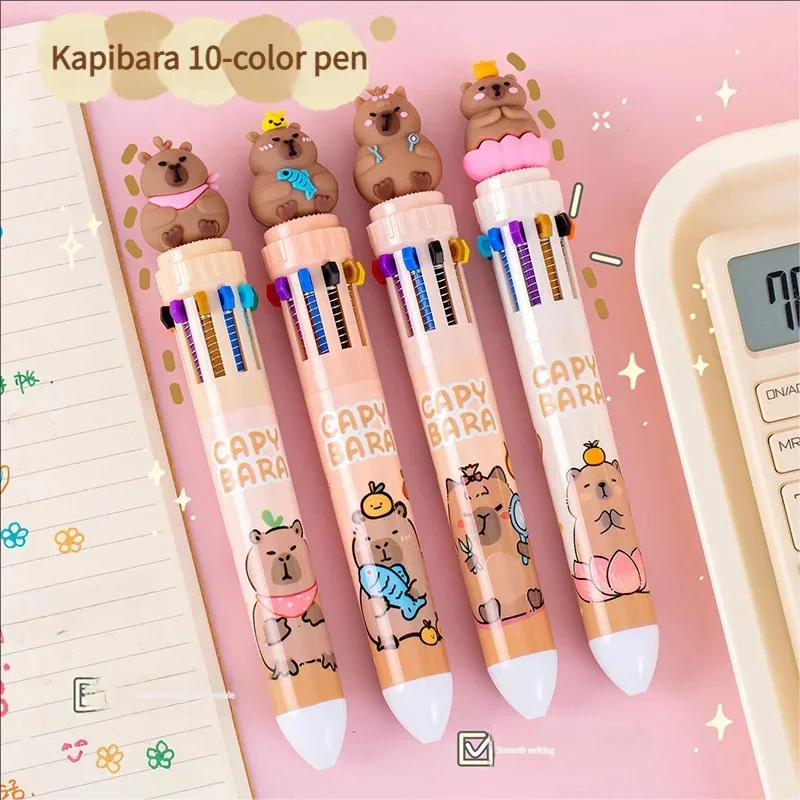 Uroczy długopis w kształcie kapibary, wielokolorowy, 0.5mm, kolorowy tusz, kreatywny długopis żelowy z motywem kapibary, dziesięciokolorowy, brązowy, kolorowy, 10-kolorowy.