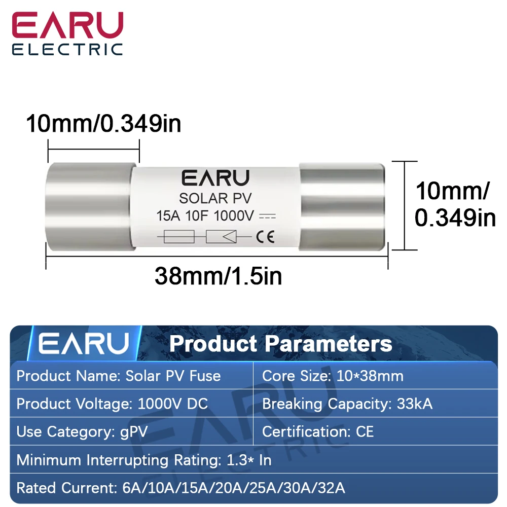 1/5/10/20/30PCS Solar DC 1000V PV Fuses 6A 10A 15A 20A 25A 30A 32A High Voltage for Solar System Short Circuit Protection gPV