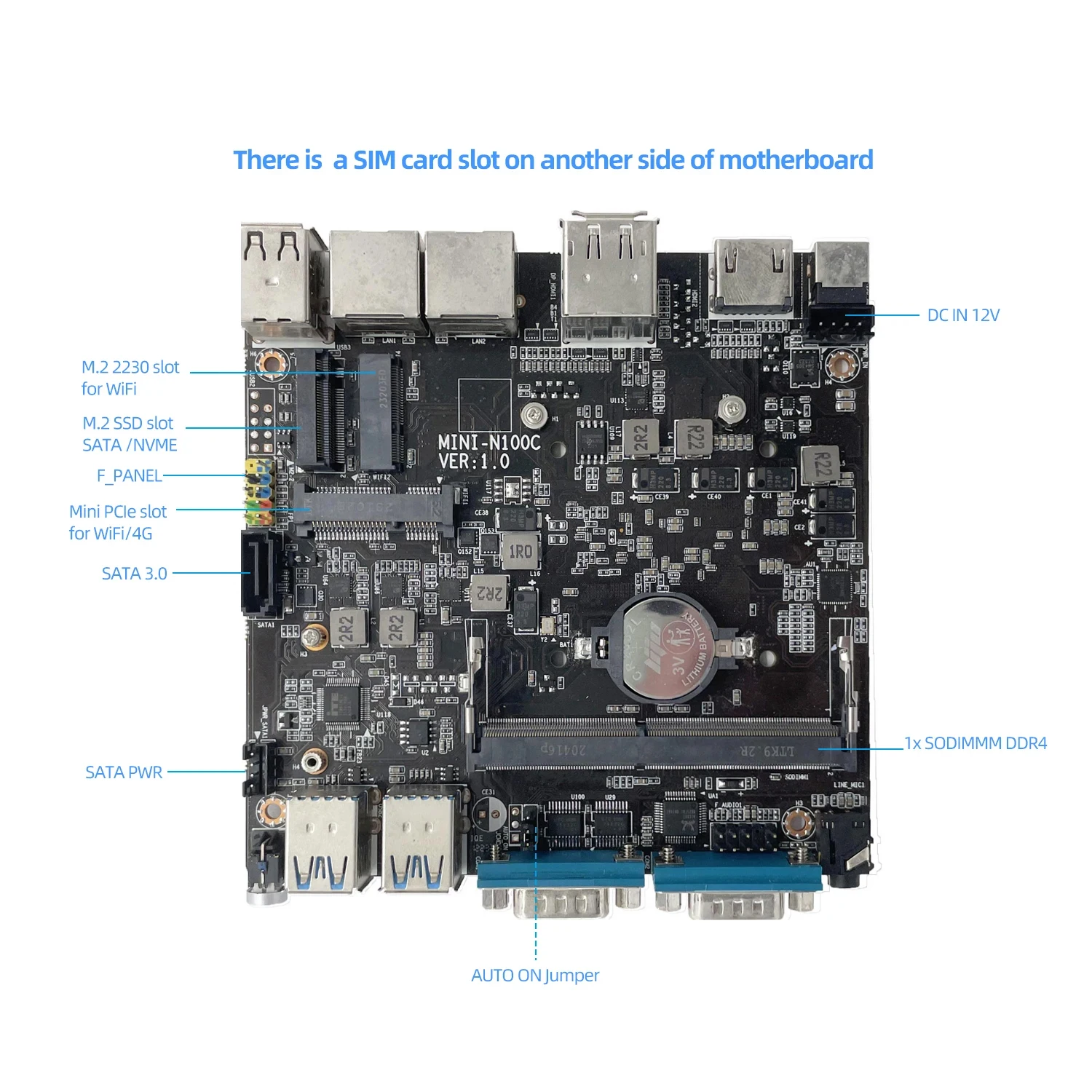 Mini PC industrial sem ventilador Intel N150 Windows 10/11 Linux 2x COM RS232 2x Ethernet 6xUSB 2xHDMI 1xDP Suporte WiFi SIM 4G Modem