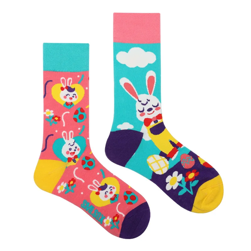 1 par de calcetines originales AB Tide para hombre y mujer, calcetines coloridos de tubo medio alto, calcetines de algodón con flores, frutas, pastel de caramelo, calcetines Unisex