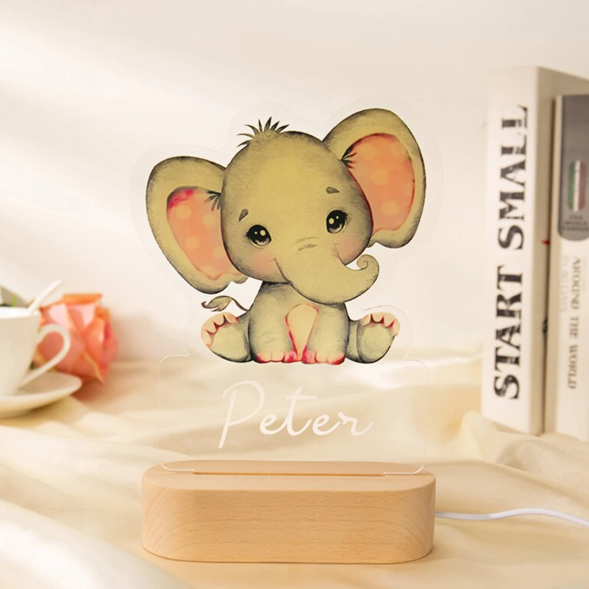 ส่วนบุคคลเด็กสัตว์ Night Light CUSTOM ชื่อโคมไฟอะคริลิคเด็กทารกตกแต่งห้องนอน Neonate วันเกิดคริสต์มาสของขวัญ