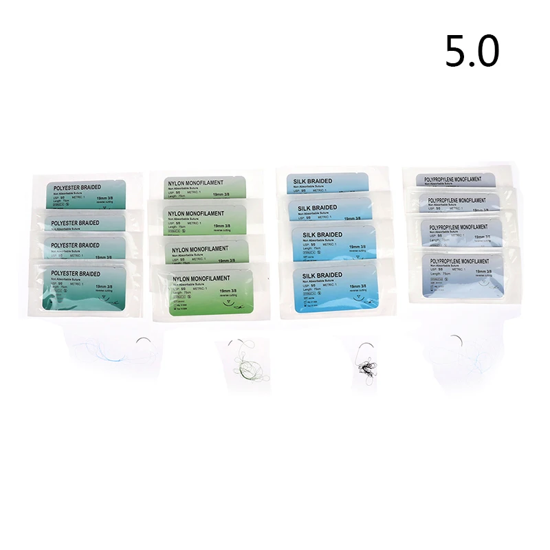 12 Pz 75 cm 2/0 3/0 4/0 5/0 Ago Medico Sutura Nylon Poliestere Filo Kit di Pratica di Sutura Dimostrazioni Didattiche Esercizi