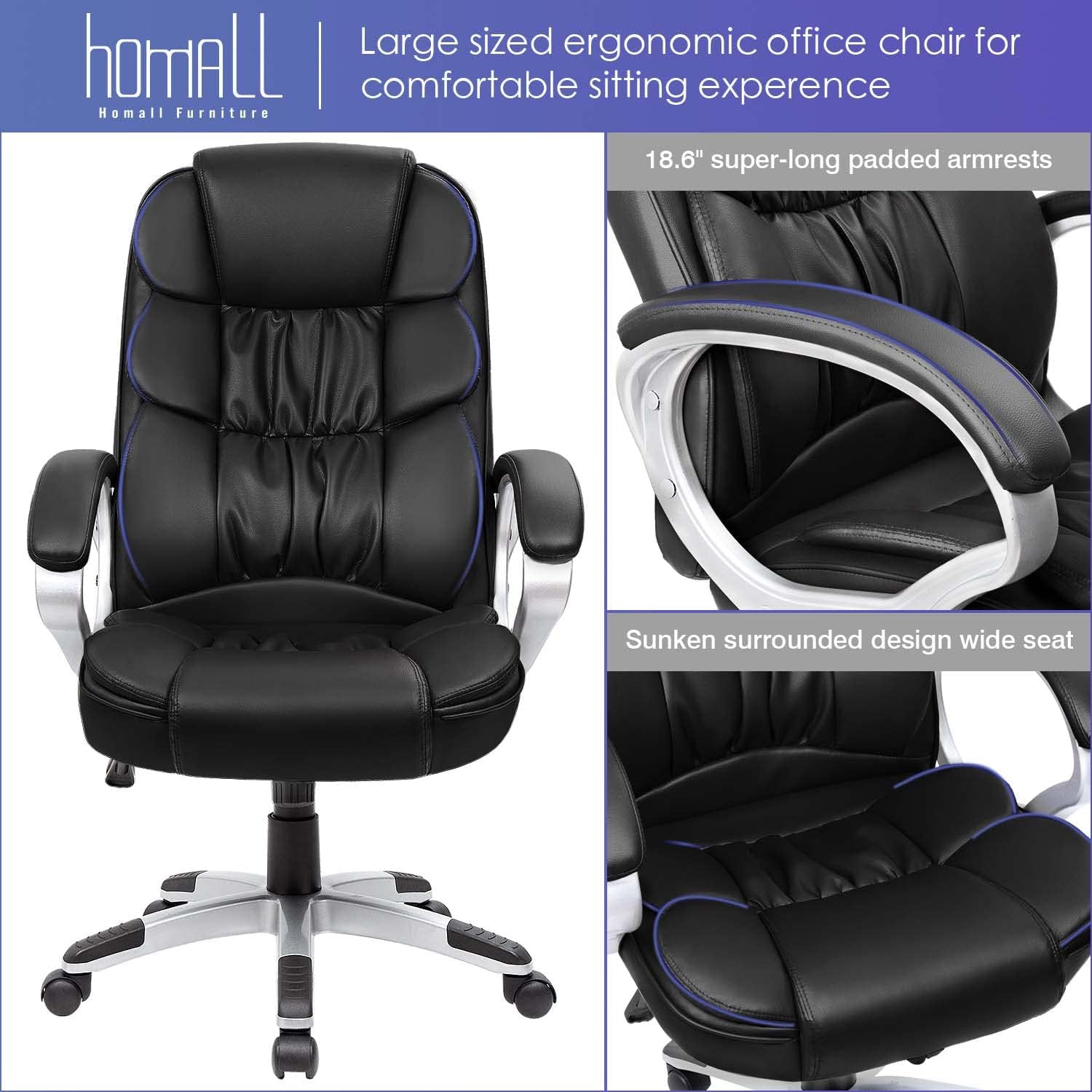 Office Chair High Back Computer Desk Chair, Modern Executive Swivel Task Chair with Padded Armrests and Lumbar Support (Black)