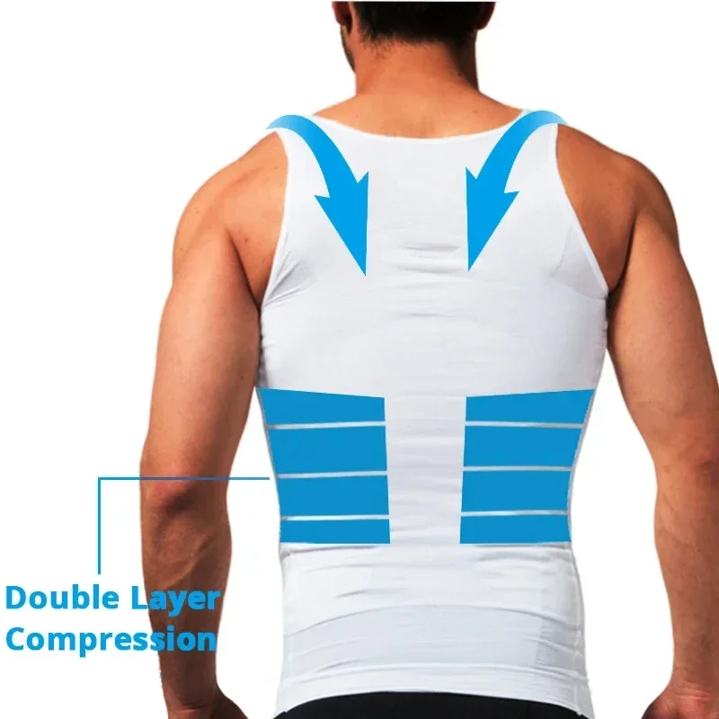 Homens emagrecimento corpo shaper shapewear abdômen camisa de compressão para esconder ginecomastia moobs treino regatas undershirts