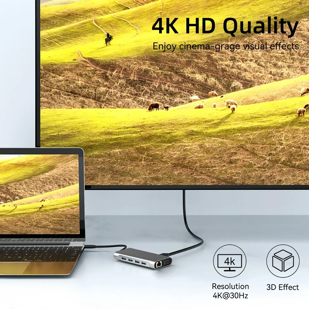 HUB USB C 4K 30Hz Type C vers HDMI, adaptateur USB 3.0 11 en 1, station d'accueil PD 87W, séparateur USB C pour MacBook Pro Air