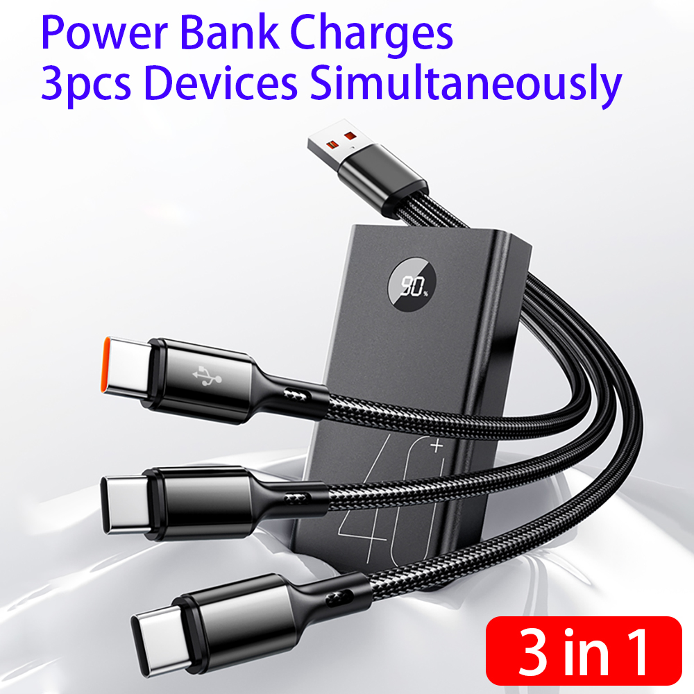 3 In 1 USB-Typ C 100 W Schnellladung USB A-3Typ-C Datenkabel für Samsung S24 Xiaomi Huawei Android USB C Datenübertragungskabel