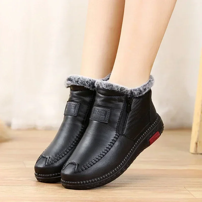 Botas de Mujer 20224, zapatos de felpa para Mujer, Botas de nieve antideslizantes para Mujer, zapatos de cuero de algodón para invierno, botines informales, Botas para Mujer