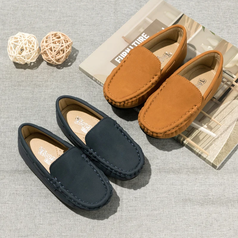 Primavera verão crianças sapatos menino menina sapatos casuais respirável sola de borracha marrom das crianças meninos meninas sapatos de couro plano mocassins