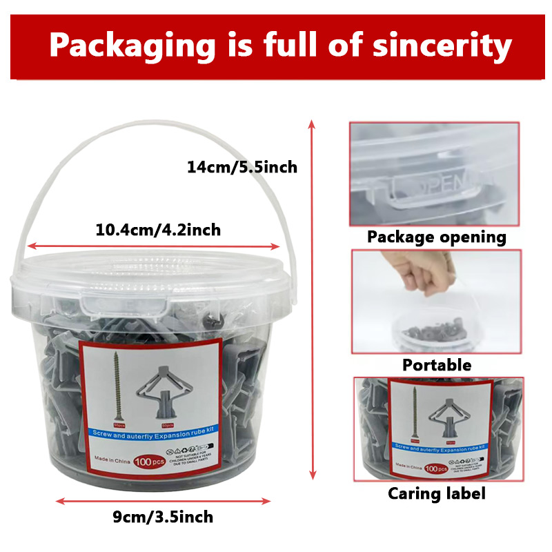 100 pçs kit de âncora drywall âncoras de parede oca plugues parafusos tubo de expansão borboleta 50 conjunto