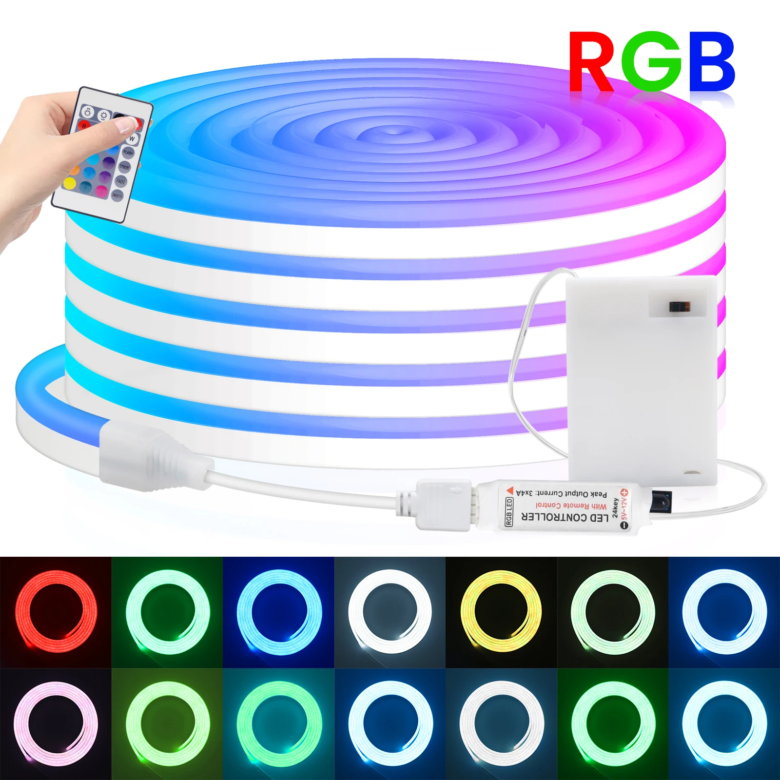 5V RGB Neon Strip Light 1M 2M 3M 3AA Battery Box With Bluetooth Remote Control Waterproof Flexible Ribbon Tape For Home Decor