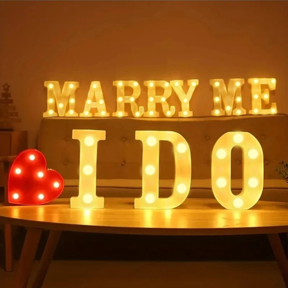 Ins vendita calda 26 lettere inglesi lampada di design a luce led per matrimonio compleanno proposta di luce colorata confessione notte a sorpresa