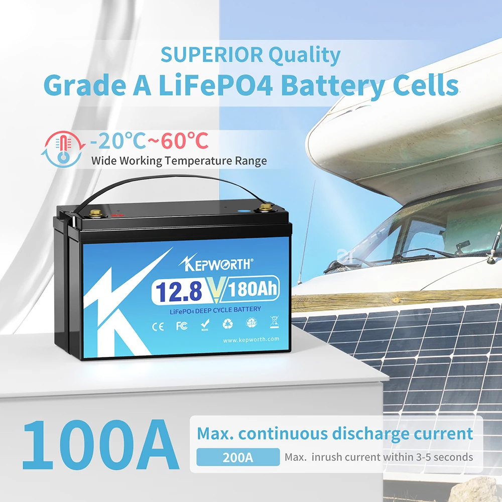 KEPWORTH Nowa bateria LiFePO4 12V 180Ah z wbudowanym systemem BMS 100A Idealna substytut kwasu ołowiowego do kamperów, układu słonecznego