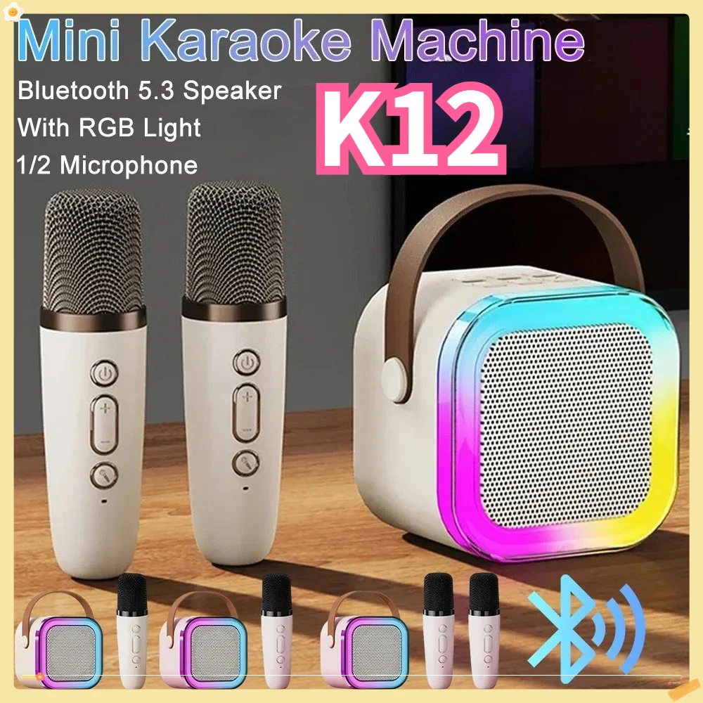 Przenośny system głośnikowy Bluetooth 5.3 K12 Karaoke z 1-2 bezprzewodowymi mikrofonami Domowe śpiewanie rodzinne Prezenty dla dzieci