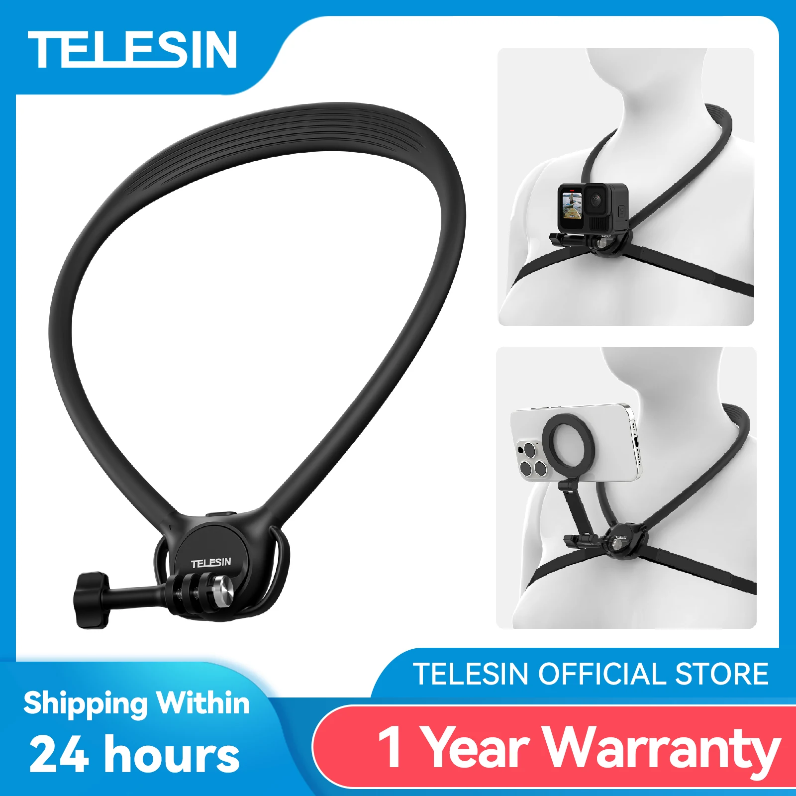 Cámara de acción de teléfono TELESIN 2 en 1, soporte de cuello para GoPro Insta360 DJI OSMO, accesorios universales para teléfono con cámara de acción