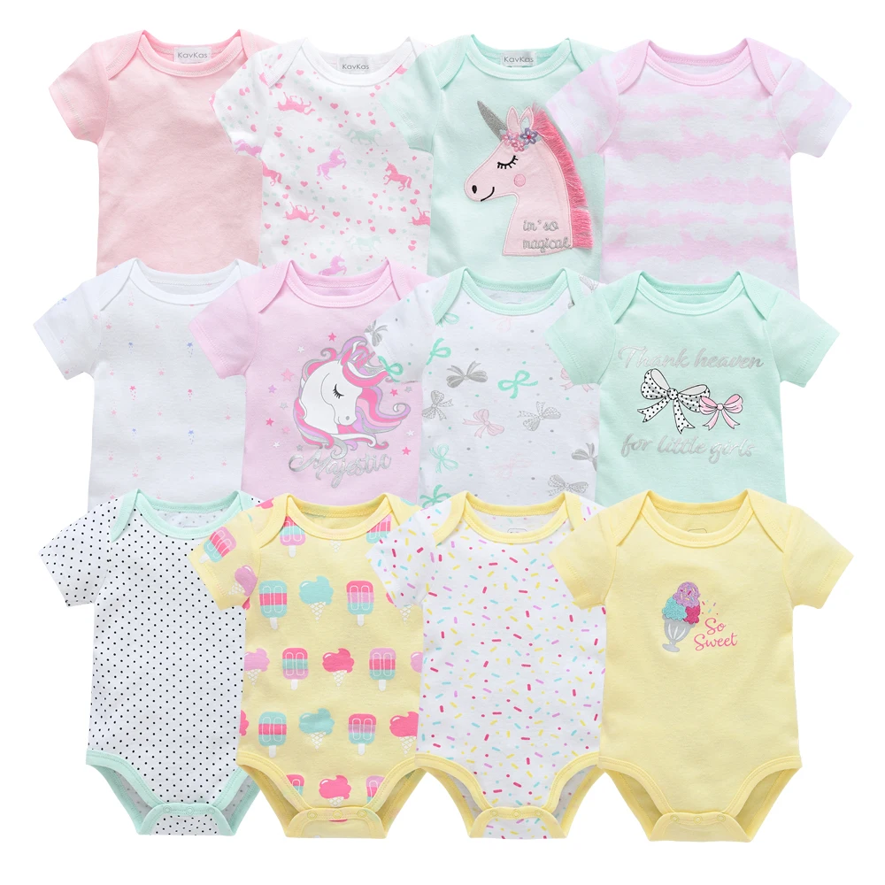 3 unids/set de peleles para niñas, mono con estampado bonito de unicornio para niñas, mono rosa de manga corta de verano, ropa suave de algodón 100% para bebés
