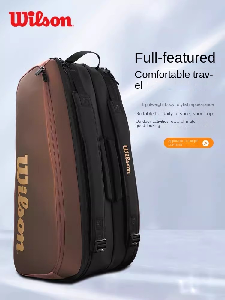 Wilson กระเป๋าไม้เทนนิส V14 9-Pack กระเป๋าเป้สะพายหลังแร็กเก็ตความจุขนาดใหญ่พร้อมช่องใส่รองเท้ากระเป๋ากีฬา Super Tour Pro กระเป๋าแร็กเก็ต