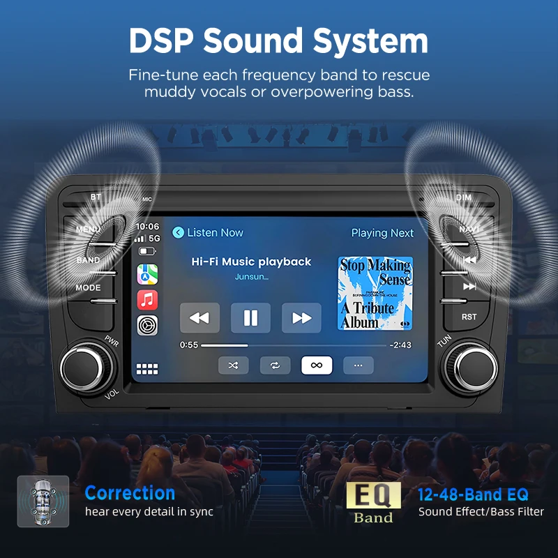 Junsun 7 "bezprzewodowy CarPlay dla Apple Android Radio samochodowe dla Audi A3 8P S3 2003-2012 GPS tereo Multimedia 4G 8core RDS