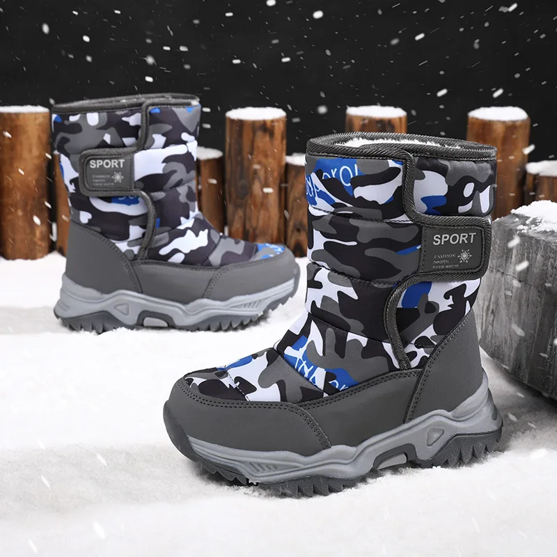 2025 ฤดูหนาวรองเท้าเด็กPlushผ้ากันน้ําลื่นรองเท้ายางSole Snow Bootsแฟชั่นรองเท้ากลางแจ้ง