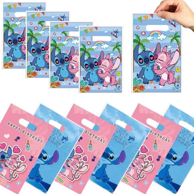 Disney Lilo & Stitch Party-Geschenktüte aus Kunststoff, blauer Stich, rosa Engel, Goodie-Geschenktüten für Kindergeburtstag, Party-Dekoration, Babyparty