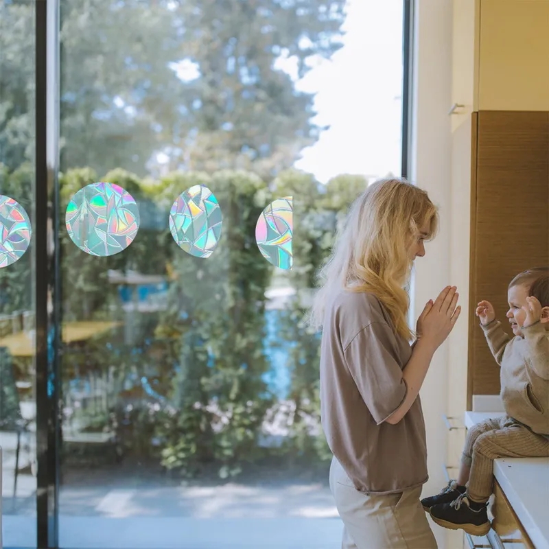 Atrapasueños de arcoíris para ventana, pegatinas de PVC con prisma de mariposa y gato, pegatina de pared de cristal para decoración del hogar y dormitorio de niños, calcomanía autoadhesiva