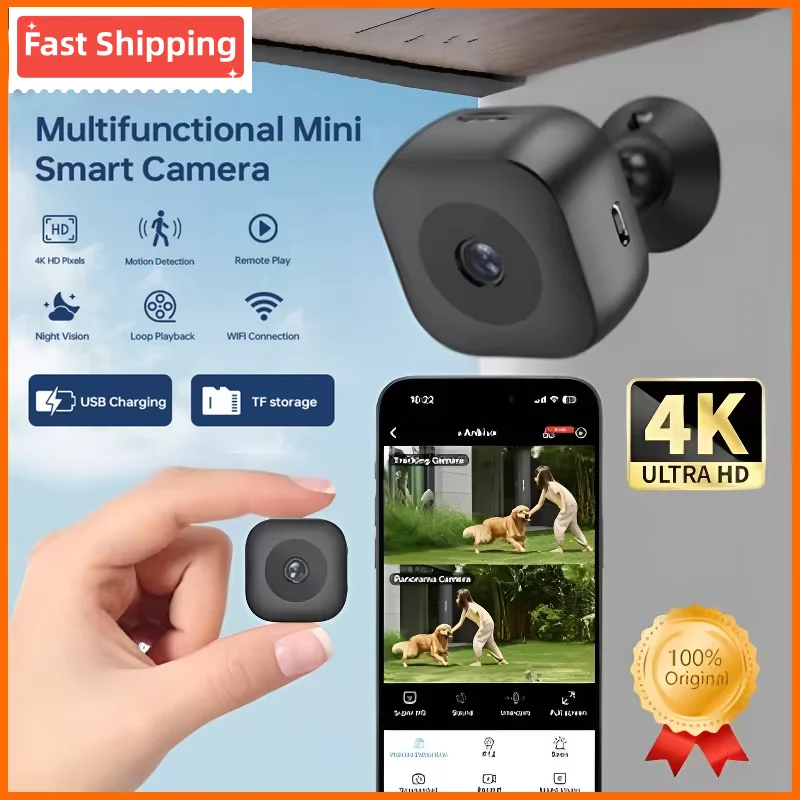 Mini cámara de seguridad 4K, visión nocturna a todo Color, Monitor WiFi de alta definición, impermeable, detección de movimiento, vigilancia, hogar inteligente