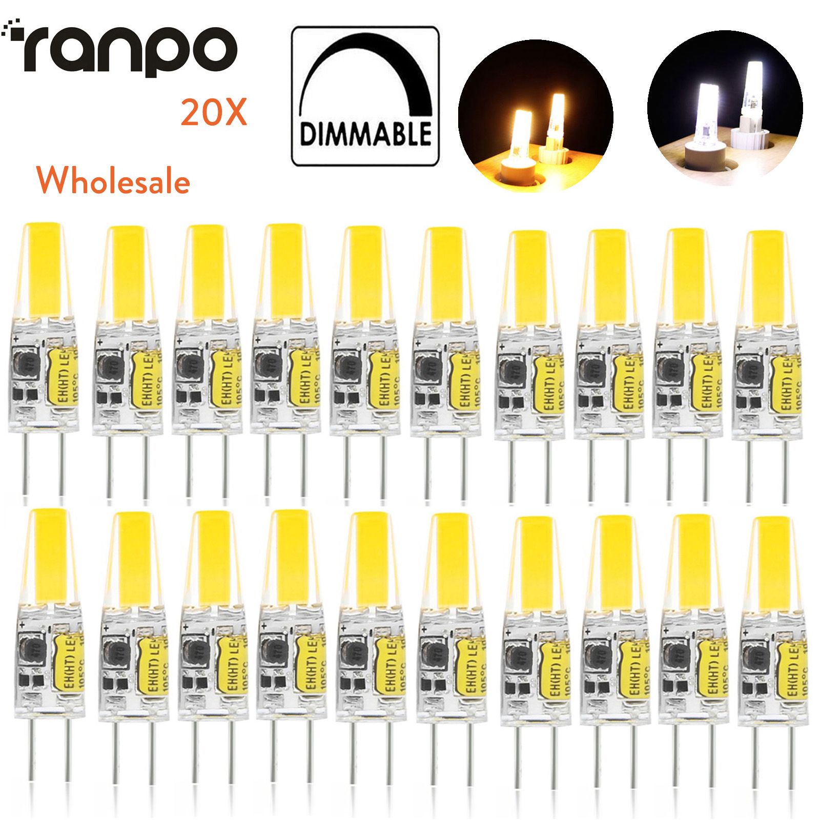 20 teile/los g4 LED Cob Lampe 6W Glühbirne dimmbar Mini AC DC 12V 220V Kerzenlichter ersetzen 45W Halogen für Kronleuchter Scheinwerfer weiß