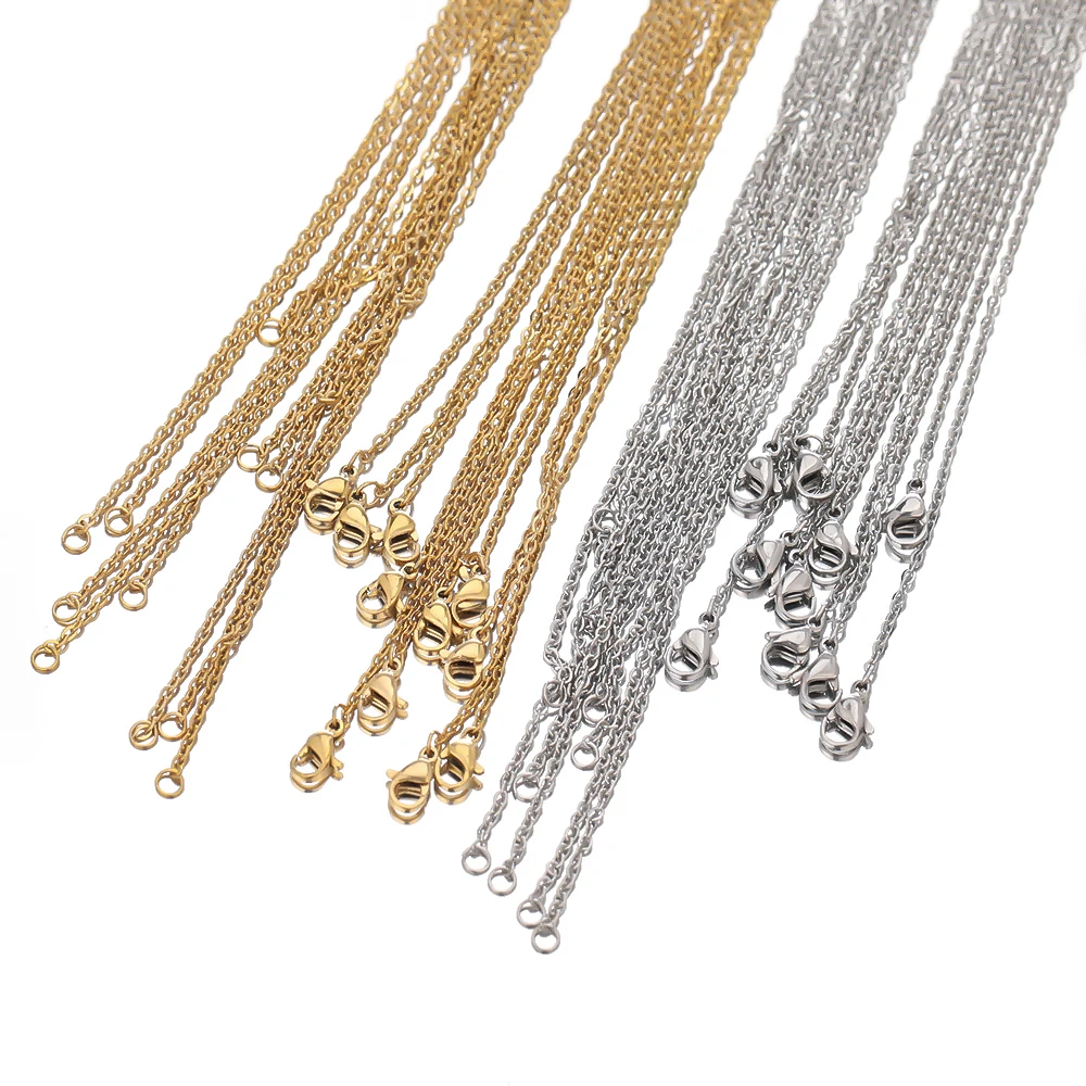 10pcs 50 ซม.2 มม.สีสแตนเลสสตีลโซ่สร้อยคอแฟชั่นเครื่องประดับ Cuban Chains ขายส่งโซ่งานฝีมือ DIY