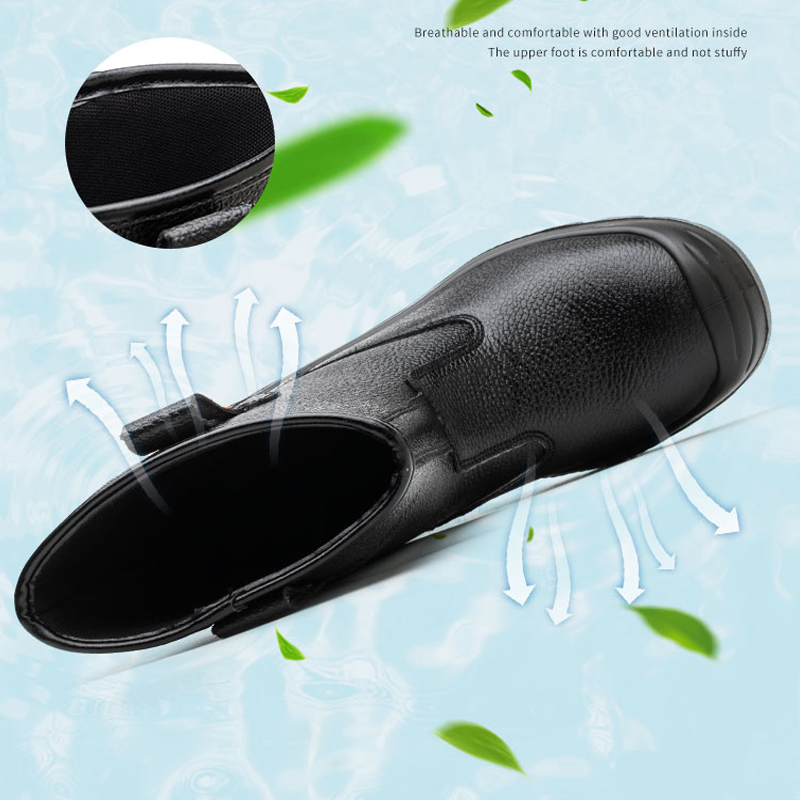 Wasserdichte mittelhohe Stiefel Herren Sicherheitsschuhe Arbeitslederstiefel Anti-Smash Anti-Pannen-Industrieschuhe Schutzstiefel Rindsleder