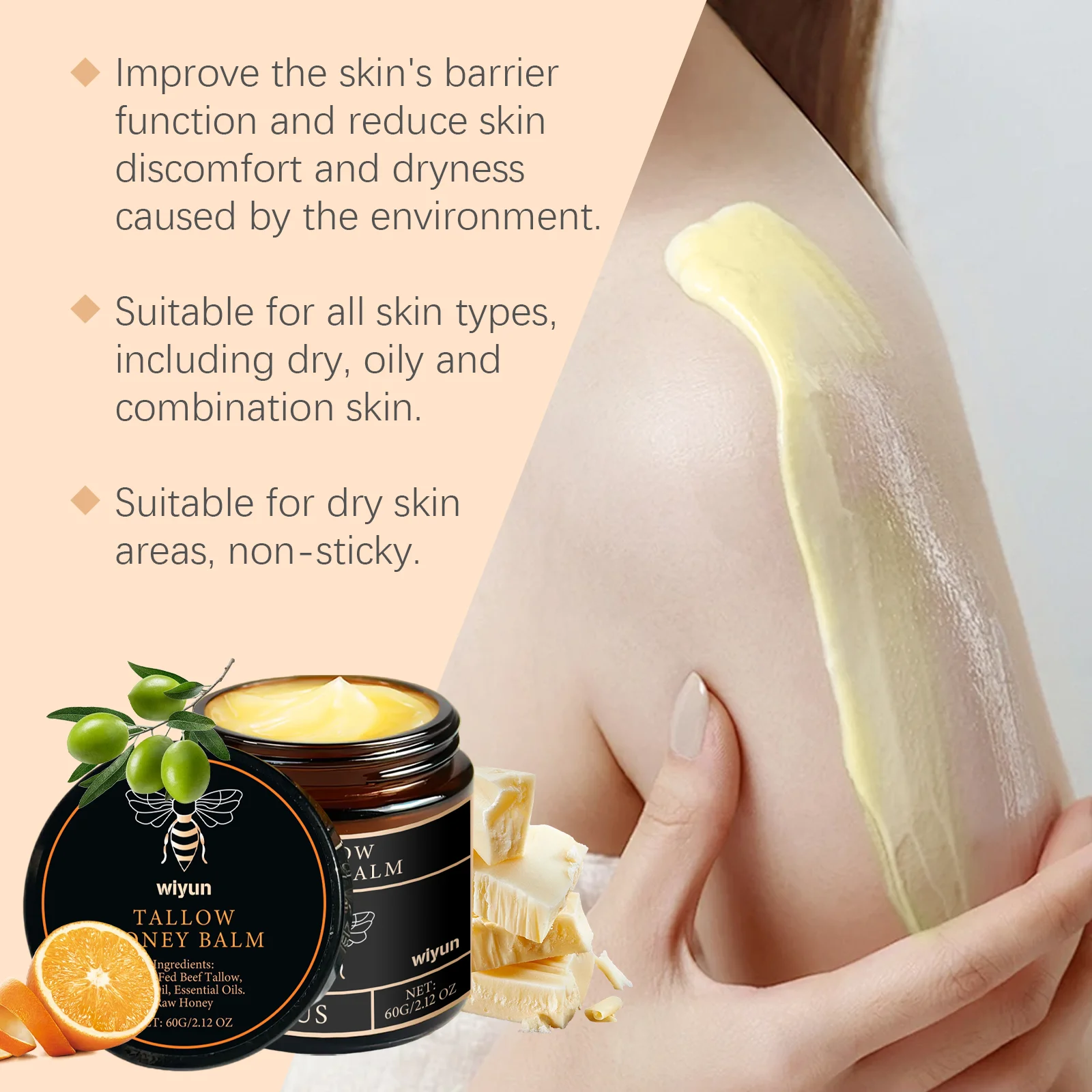 Crema de miel Tallow de ternera que desvanece las manchas oscuras, elimina la melanina, iluminadora, reafirmante, loción corporal calmante hidratante duradera no graso