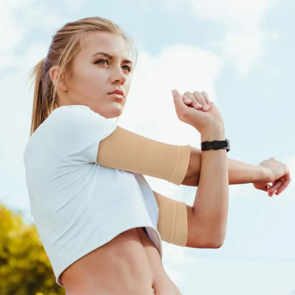 1 par de soporte de codo de compresión que absorbe el sudor vendaje de brazo de Yoga manga de brazo protección UV soporte de codo ligero gimnasio deporte