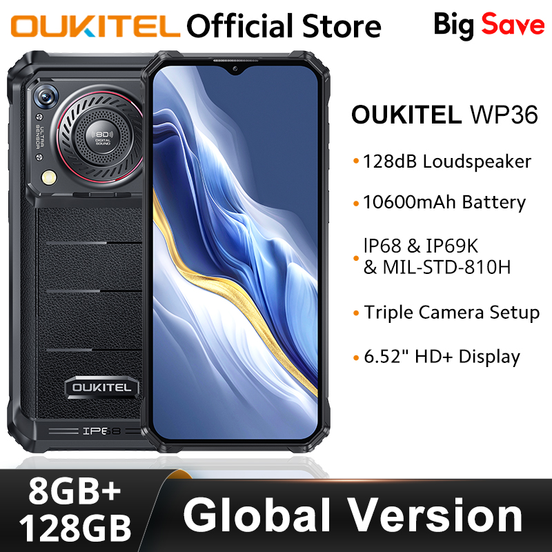 Oukitel-teléfono inteligente resistente WP36, 10600mAh, 6,52 "HD +, 16GB, 128GB, Android 13, cámara de 13MP, estreno mundial