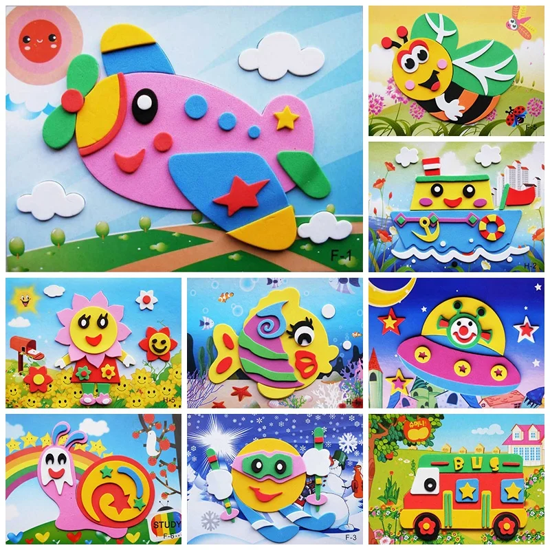 Autocollants 3D en mousse EVA, 10 pièces, Puzzle, animaux de dessin animé, 20 Styles, jouets éducatifs d'apprentissage précoce faits à la main, cadeau pour enfants