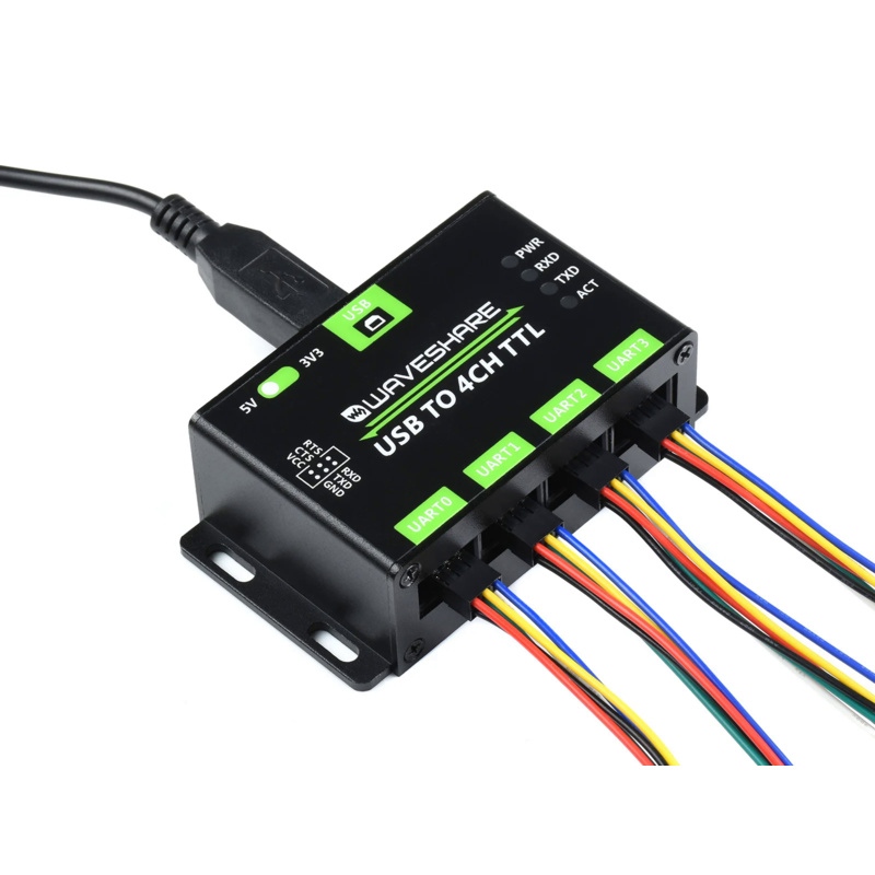 Waveshare Industrial USB TO 4CH TTL Converter, USB To UART, Multi Protection & Systems Support, Stable Transmission