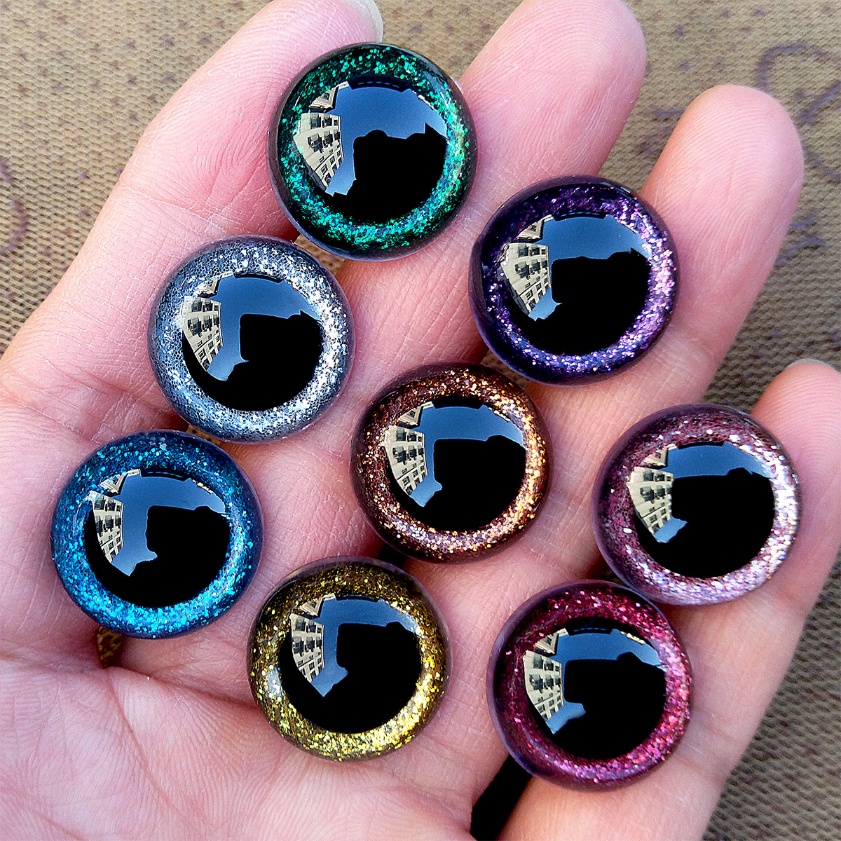 10 пар 3D пластиковых безопасных глаз с блестками для вязания крючком игрушек, большие поделки амигуруми, плюшевые вязальные куклы 9/10/12/14/16/18/20/24 мм