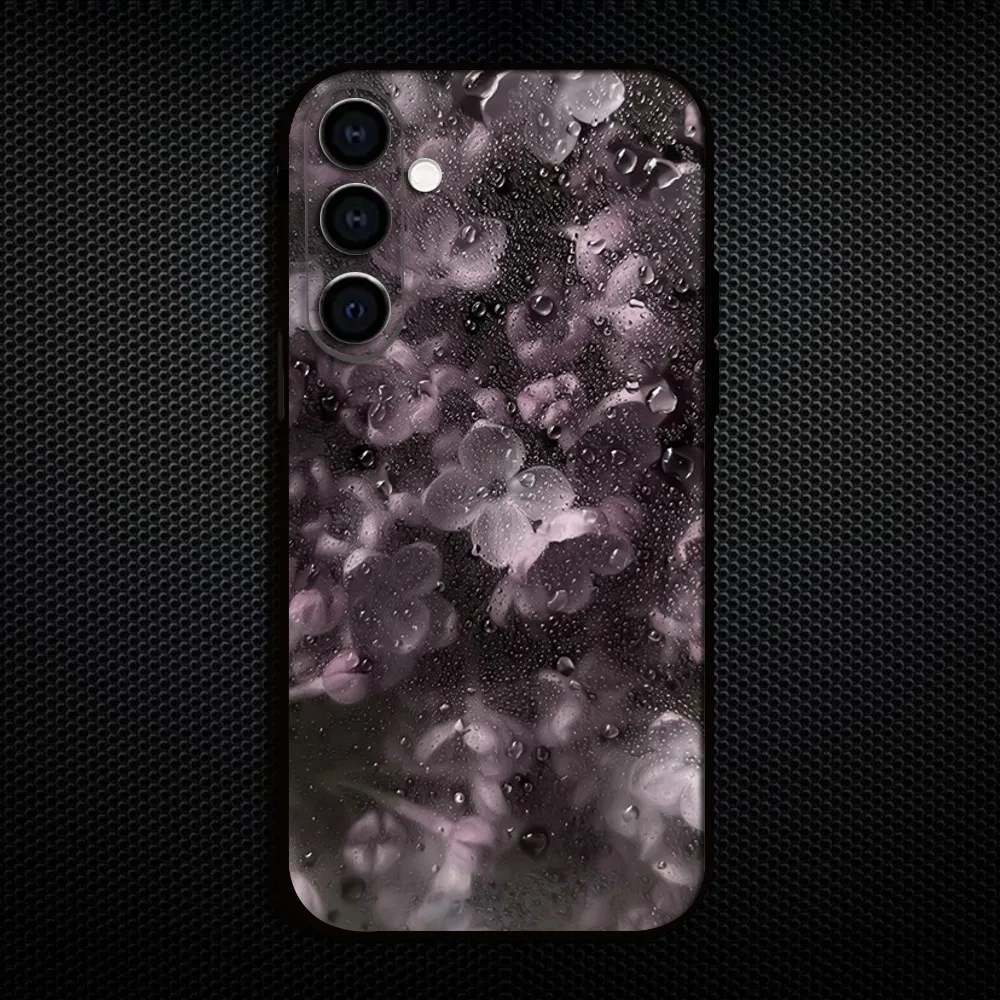 Casing Ponsel Bunga Tetesan Air untuk Samsung Galaxy A73/A72/A71/A70/A53/A52/A51/Cangkang Hitam Lembut Lainnya