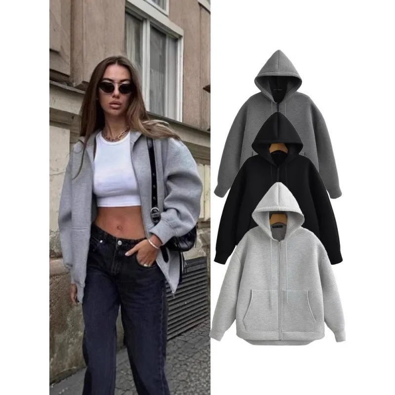 Felpe con zip da donna Felpa con cappuccio autunnale da donna Felpe da donna oversize a maniche lunghe con zip Giacche da donna