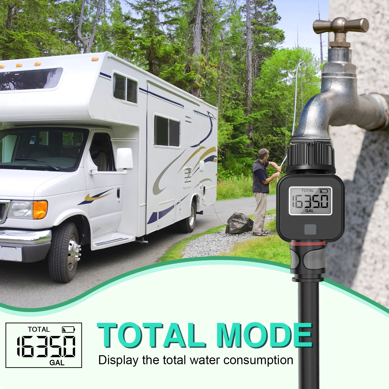 Digital Water Flow Meter High Accuracy IP6X Measure Water Consumption and Flow Rate for Outdoor Garden Watering Irrigation Hose