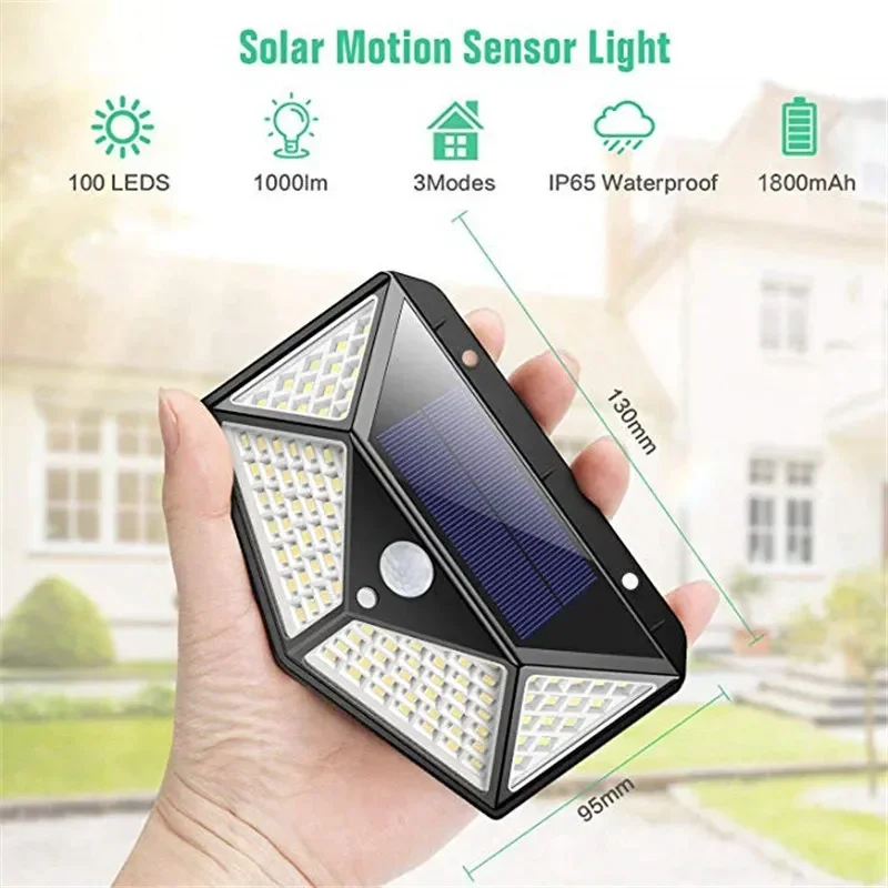 1 ~ 12PCS 100 LED Lâmpada de parede solar 4 lados luminosos com sensor de movimento ao ar livre jardim pátio luz de parede à prova d'água