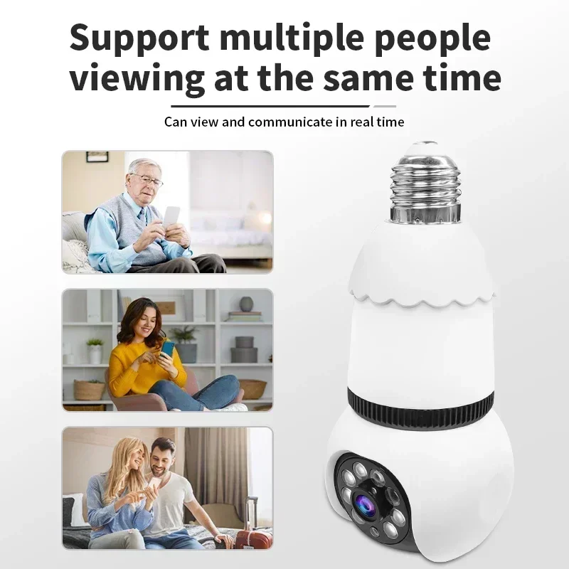 Cámara con bombilla E27 de 8MP con bombillas LED, cámara de vigilancia WiFi, seguimiento automático de IA, vídeo, Zoom 10X, cámara inalámbrica de visión nocturna a Color