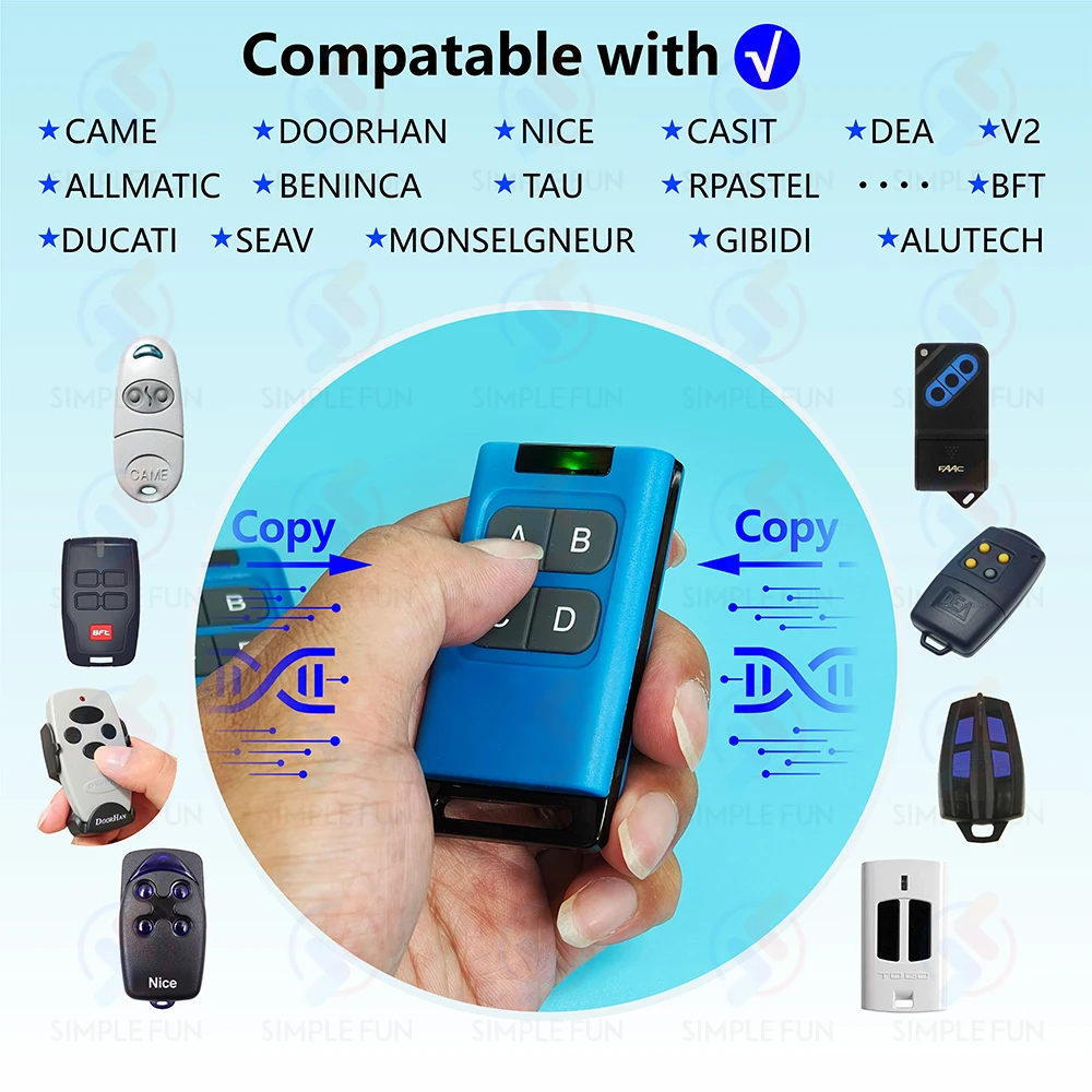433Mhz 330Mhz 868Mhz Copy Remote Control 8-Channels Nice Came Doorhan 300~915Mhz Duplicator Garage Door Opener Clone Transmitter