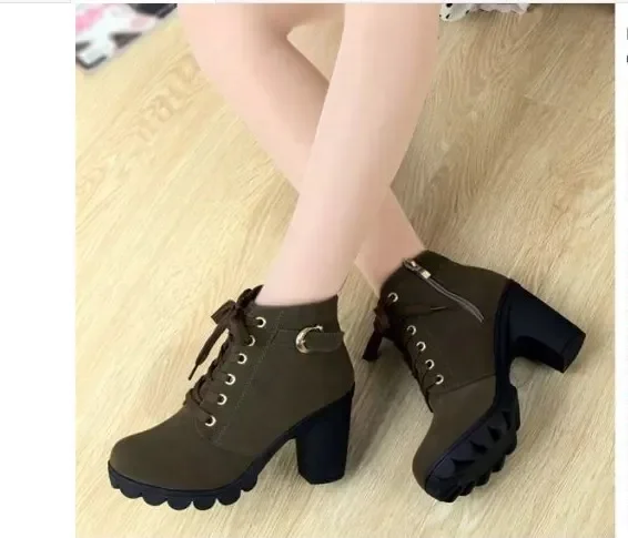 Botas de invierno de tacón alto para mujer, Botas cortas con correas cruzadas, cómodas Botas impermeables, cálidas, de talla grande 42