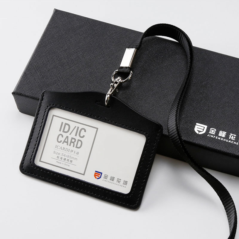 レザー ID ホルダー ケース ネームバッジ カバー バッグ スタッフ ワーク パス カード バッジ ホルダー ストラップ付き オフィス バッジ プロテクター スリーブ