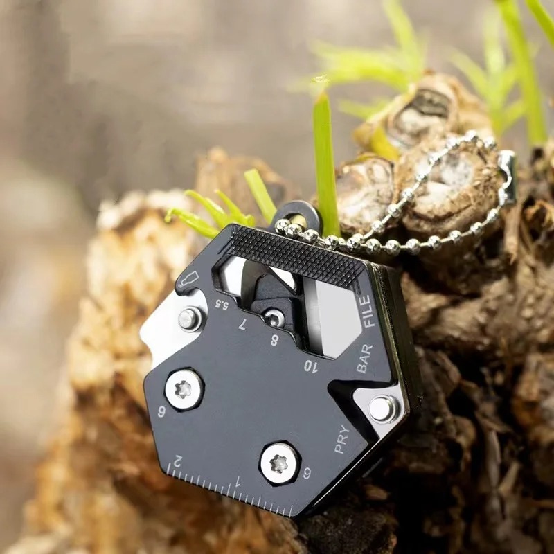 6-in-1 Hex Keychain Tool | Folding Emergency EDC Coin | Mini Screwdriver/Bottle Opener/Cutter