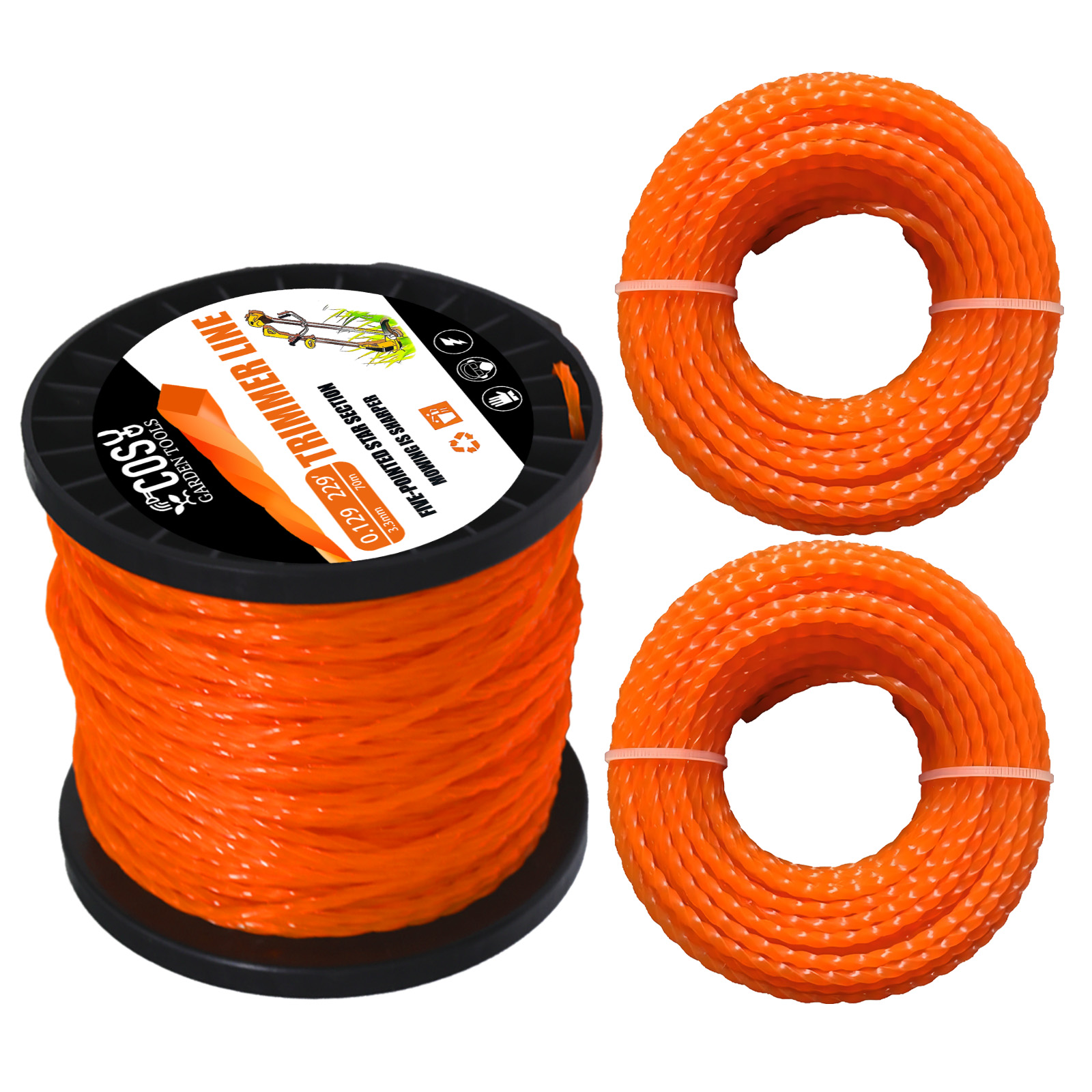 COSY2.0/2.4/2.7/3.3/4.0mm Spiral Grass Cut Strimmer Line Graphite Filling Cord Nylon String Lawn Mower Orange Twisted Shape Line