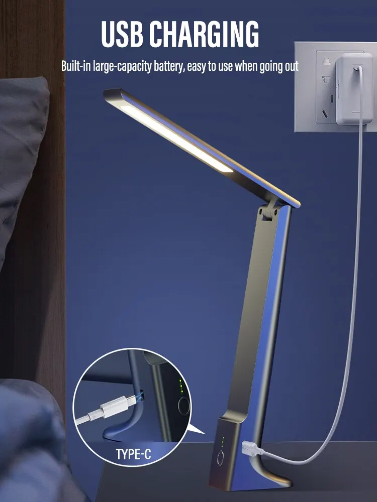 Lampada da scrivania pieghevole a LED ricarica USB Touch Control dimmerabile Desktop protezione per gli occhi lettura studio lampada da comodino per camera da letto dell'ufficio