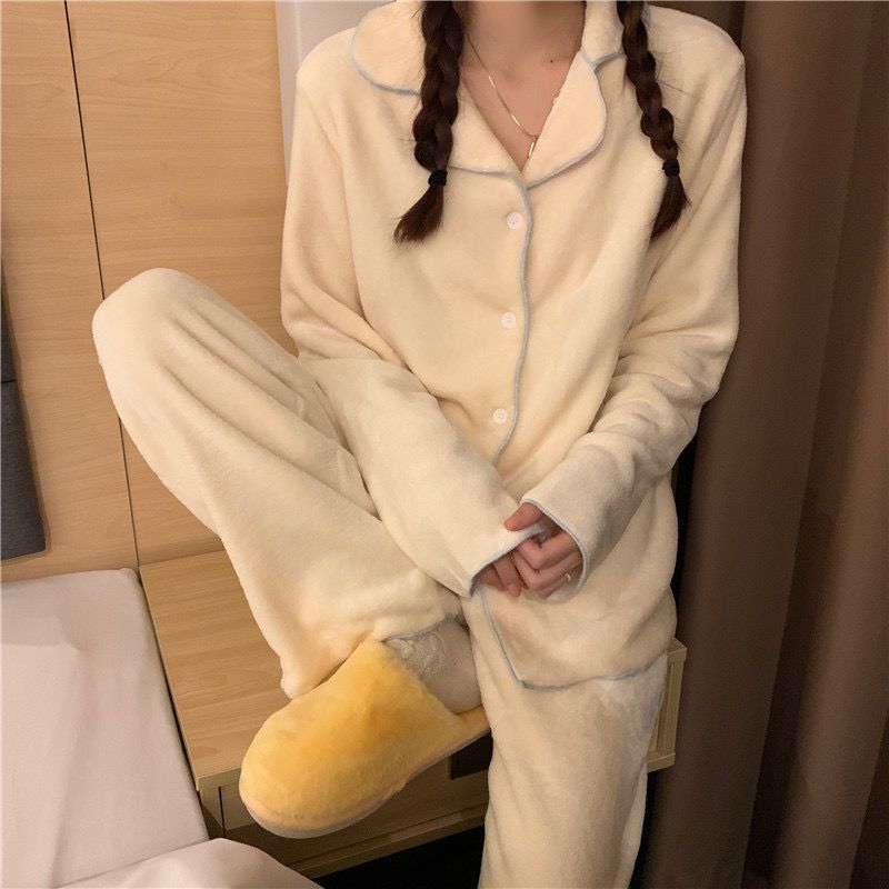 Flanell frauen Pyjamas Sets Casual Herbst Winter Nachtwäsche Samt Pyjama Damen Strickjacke Einfache Schlafzimmer Weiche Warme Hause Kleidung